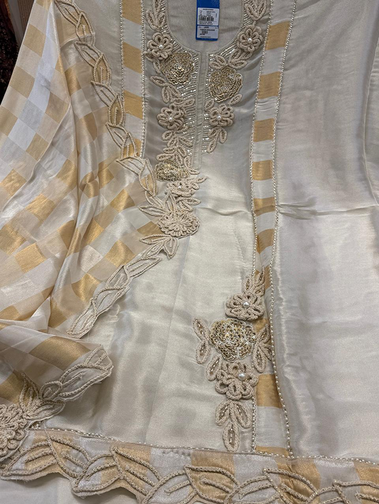 Unstitched Designer Tissue Ivory Suit