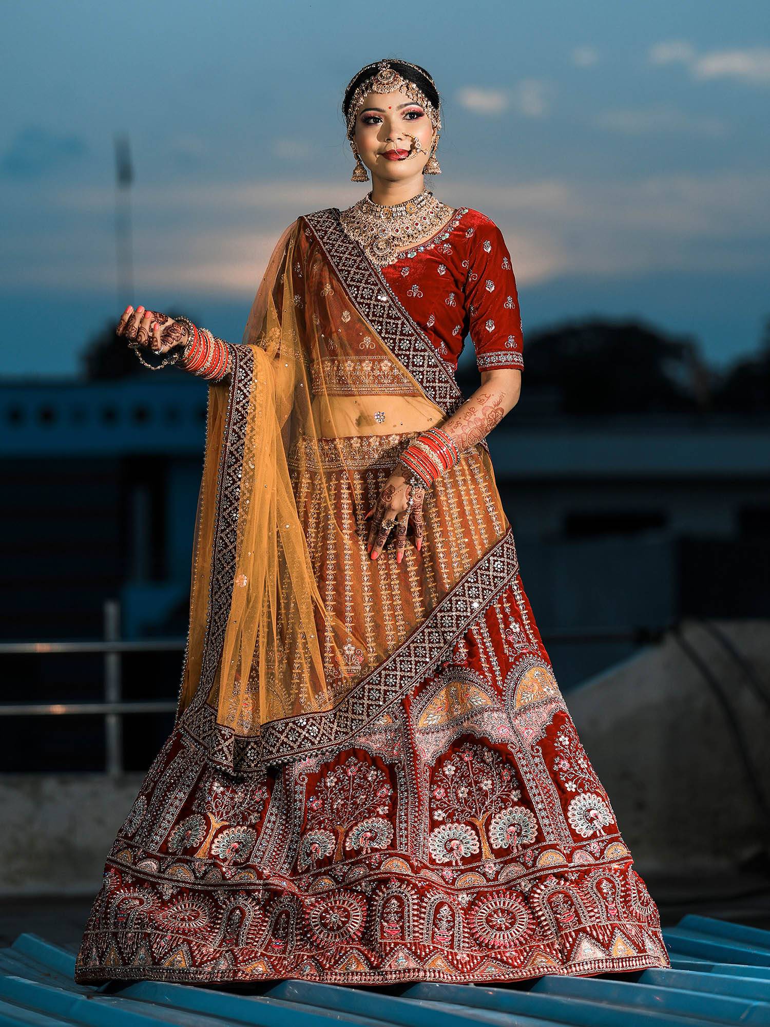 Maroon Embroidery Silk Lehenga Choli With Dupatta