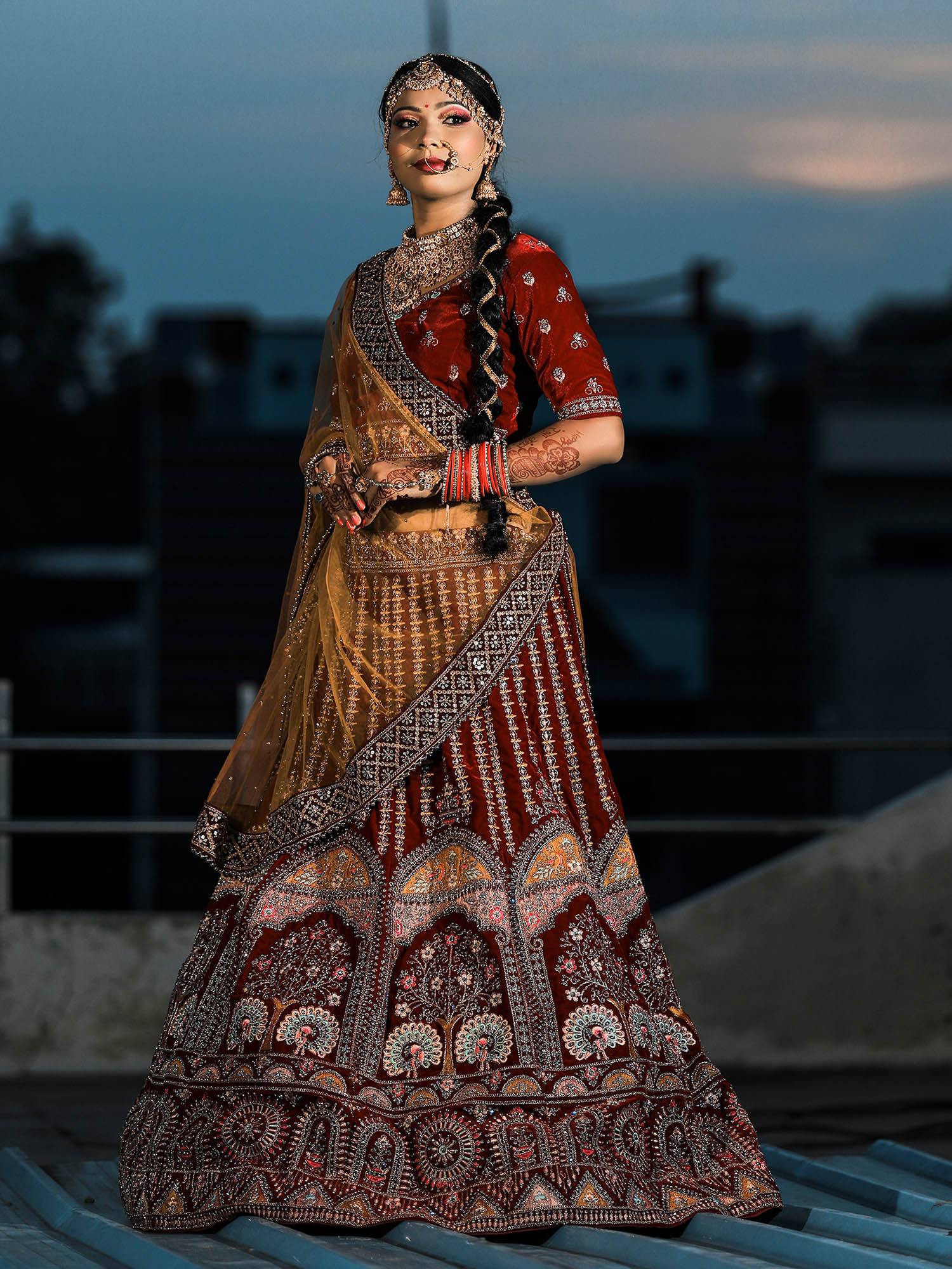 Maroon Embroidery Silk Lehenga Choli With Dupatta