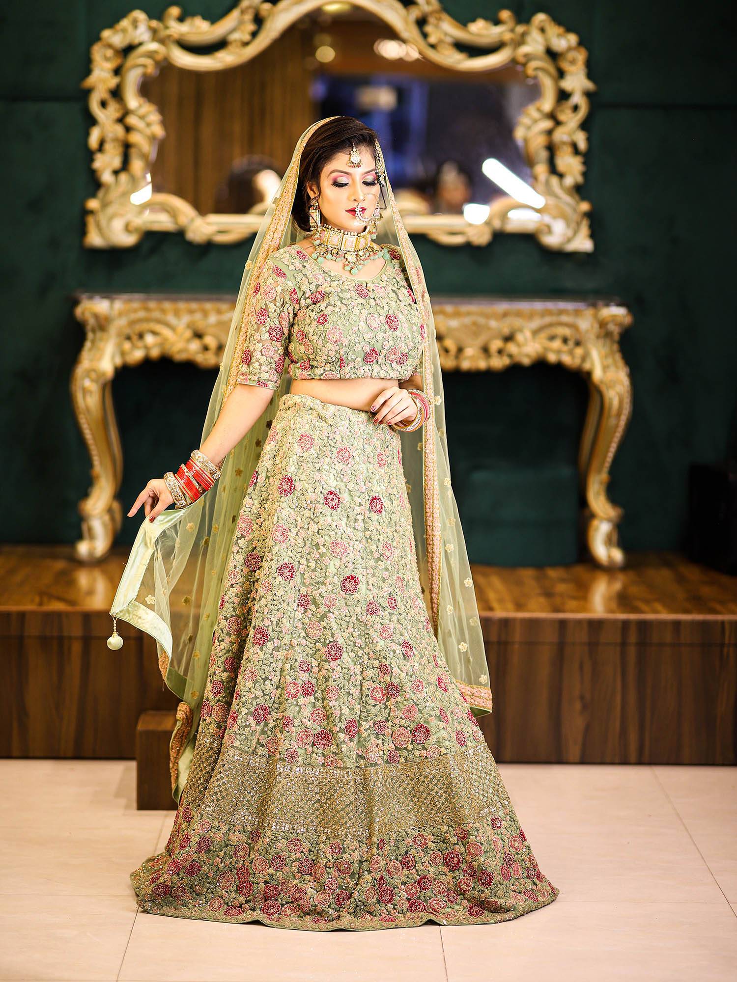 Zari Embroidered Green Lehenga Choli