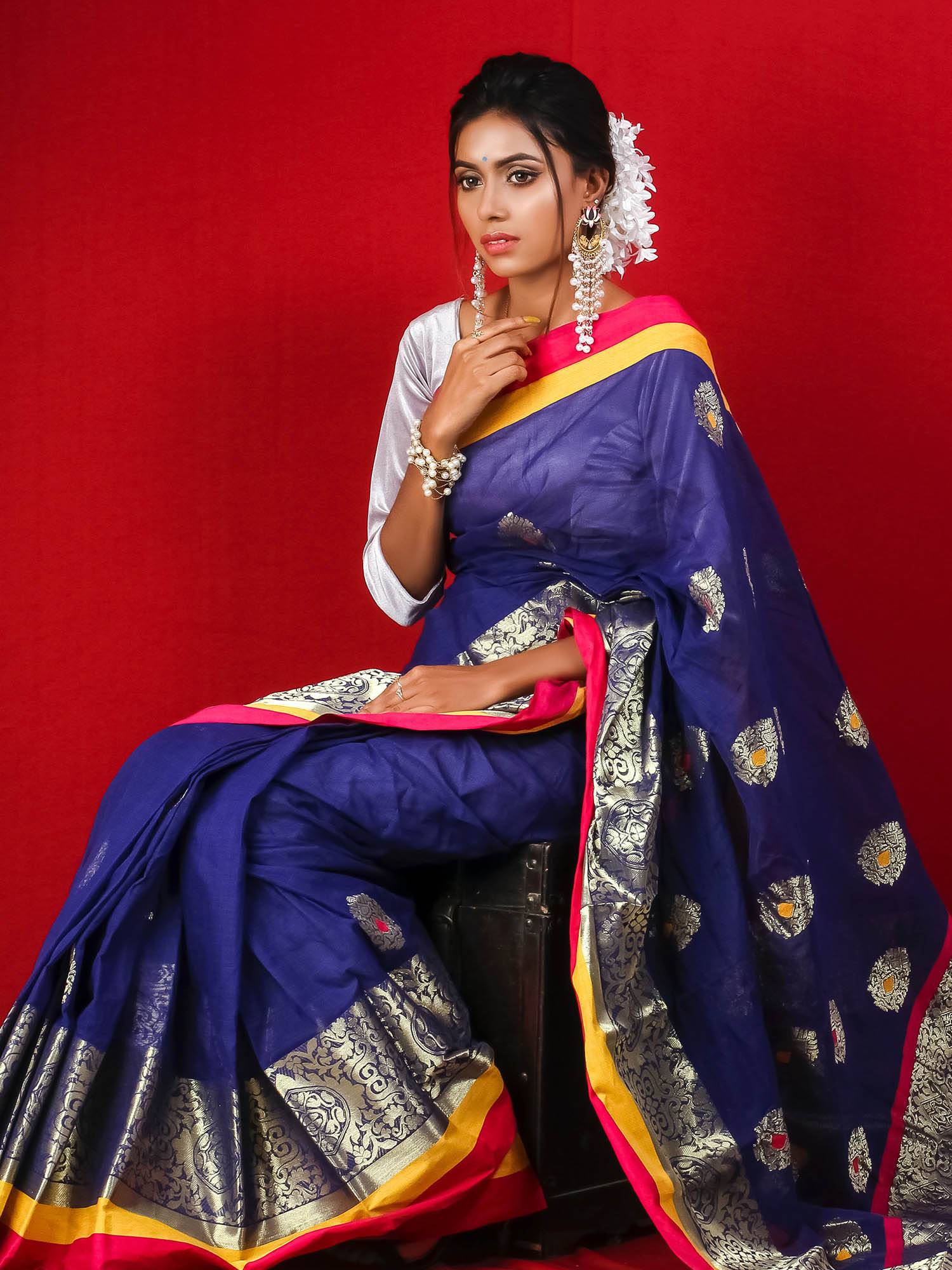 Cotton Banarasi Blue Saree