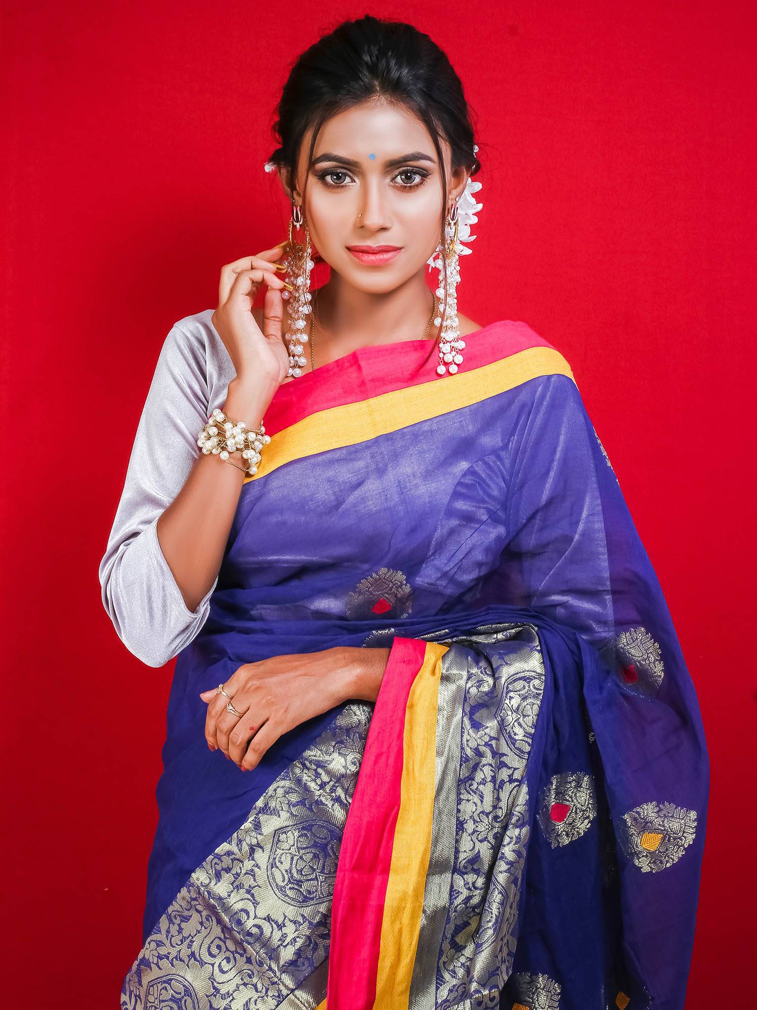 Cotton Banarasi Blue Saree